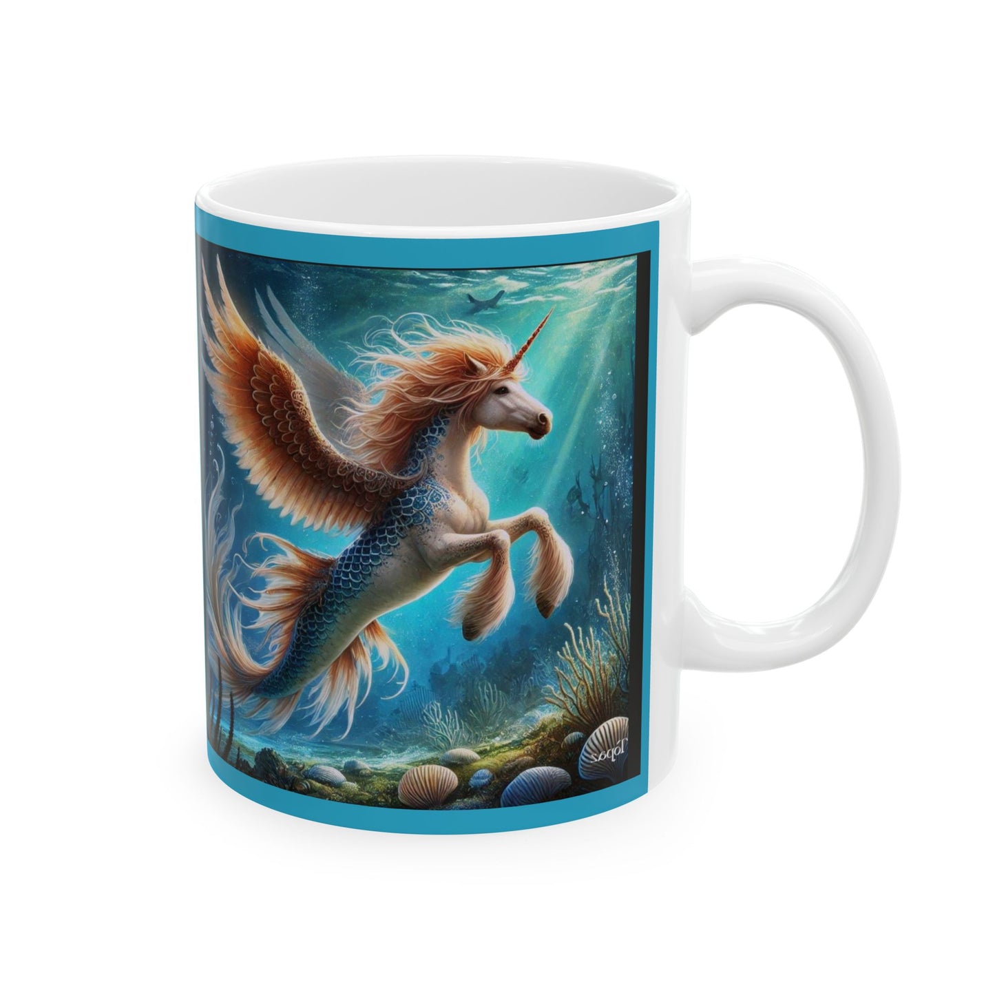 Pegasus, Unicorn, Mermaid Mystical Waters of Lemuria Coffee, Cacao, Tea, Fantasy Ceramic Mug, (11oz, 15oz)
