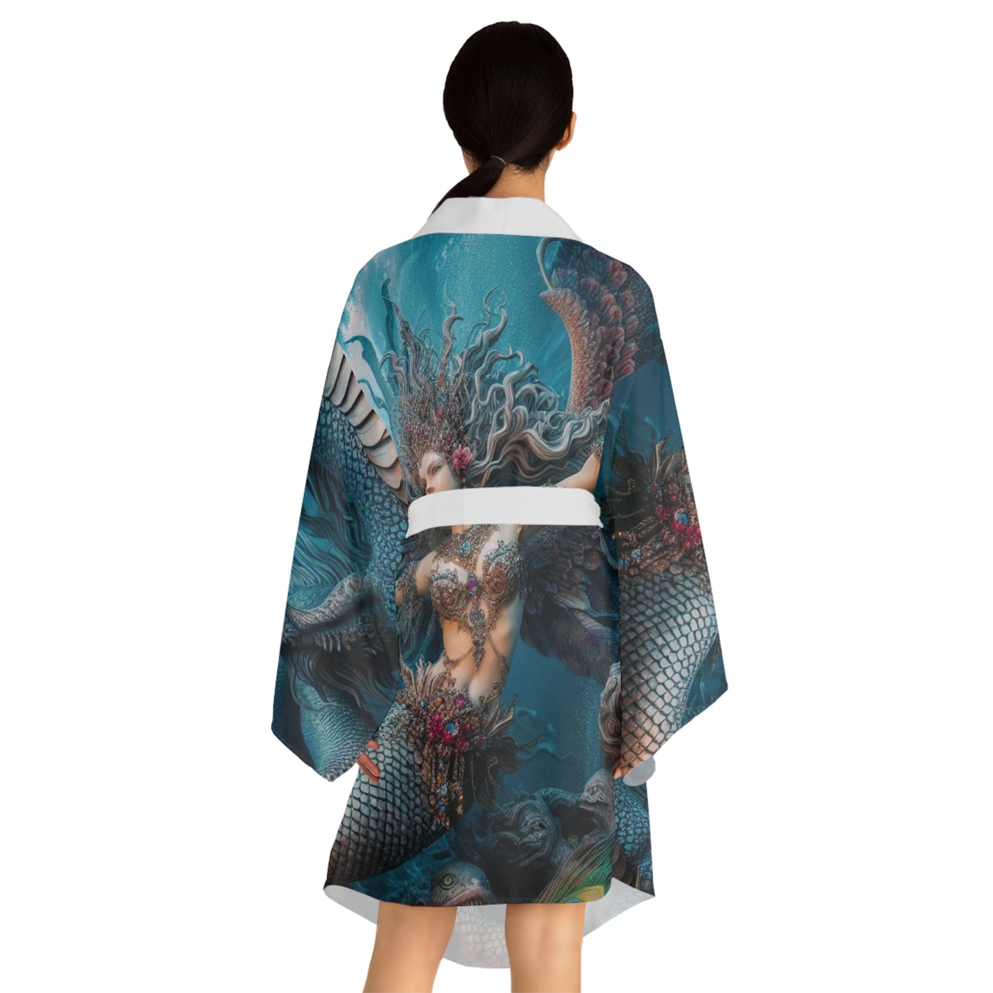Mermaid & Dragon Long Sleeve Kimono Robe, Elegant Loungewear, Unique Gift, Festival Wear, Bohemian Style